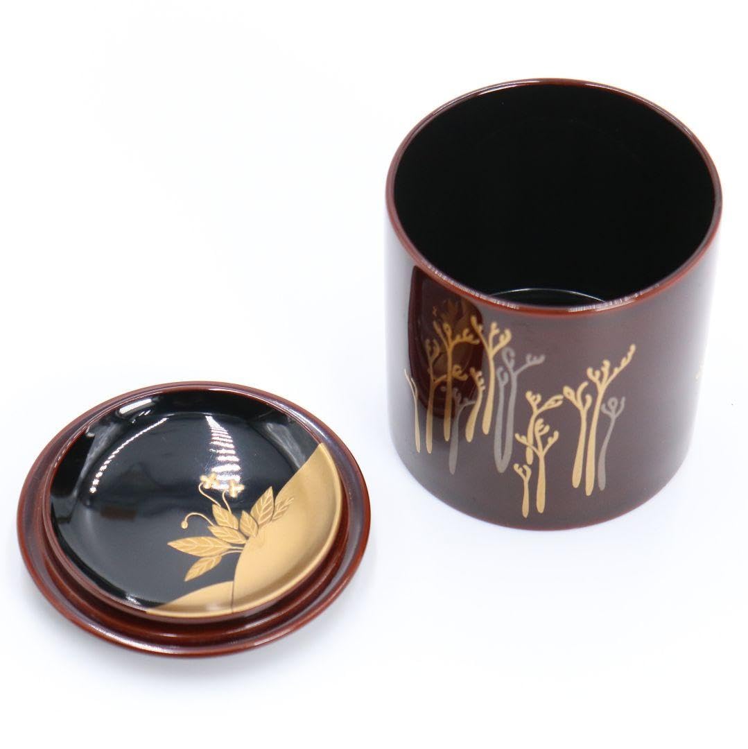 Amazon.co.jp: 竹内幸斎作 蕨蒔絵 金輪寺 茶器 溜塗 共箱 茶道具 C42