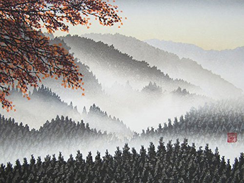 宮本秋風作 紅葉風景木版画 山景色 大判 金色フレーム(57.0×75.0) Amazon.