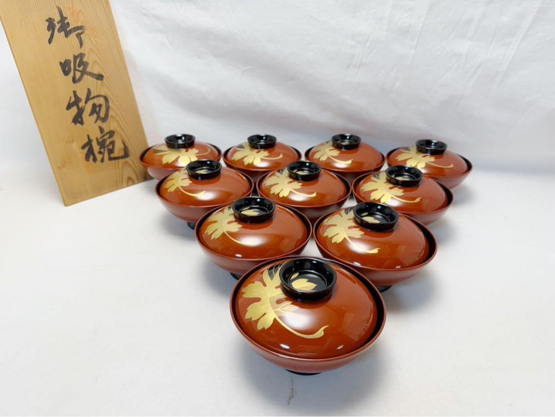 お椀 ホーム＆キッチン ほぼ 懐石道具 木製 古代朱塗 金彩蒔絵 吸物椀十