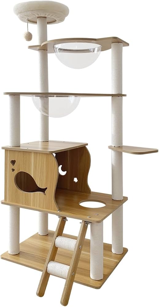 Amazon | 日本メーカー RAKU キャットタワー 木製 据え置き 多頭飼い