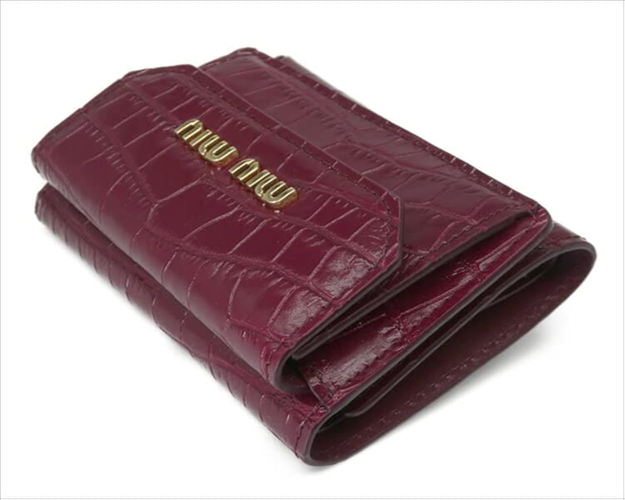 Miumiu ミュウミュウ クロコダイルプリントレザー二つ折り財布 ROSA