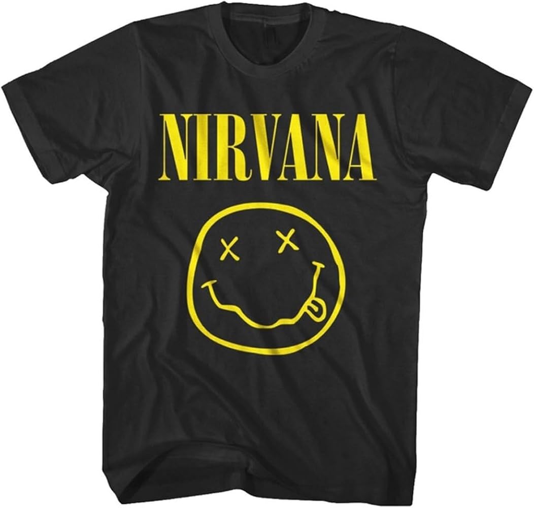 Amazon.com: Nirvana Smile Face Logo T-Shirt - Black (XX-Large