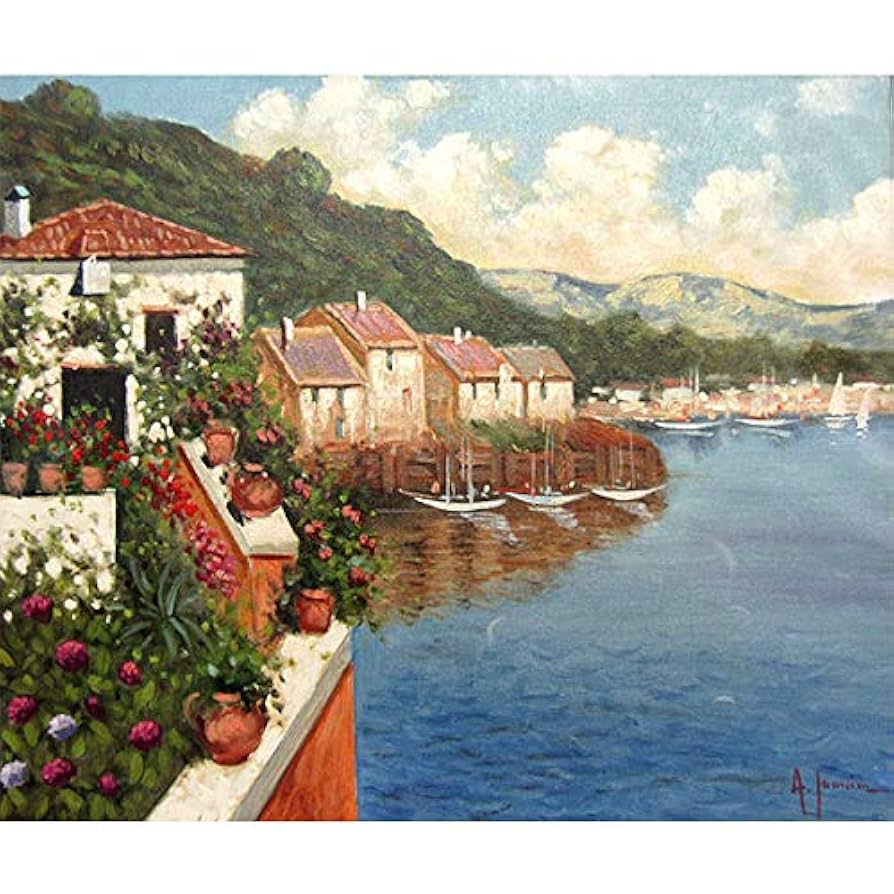 真作】絵画油彩水車小屋と渓流古典ヨーロッパ風景画クラシックX173