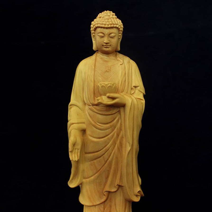 修縁堂】木彫り 仏像 阿弥陀如来立像 阿弥陀仏 柘植材 仏教工芸 精密彫刻