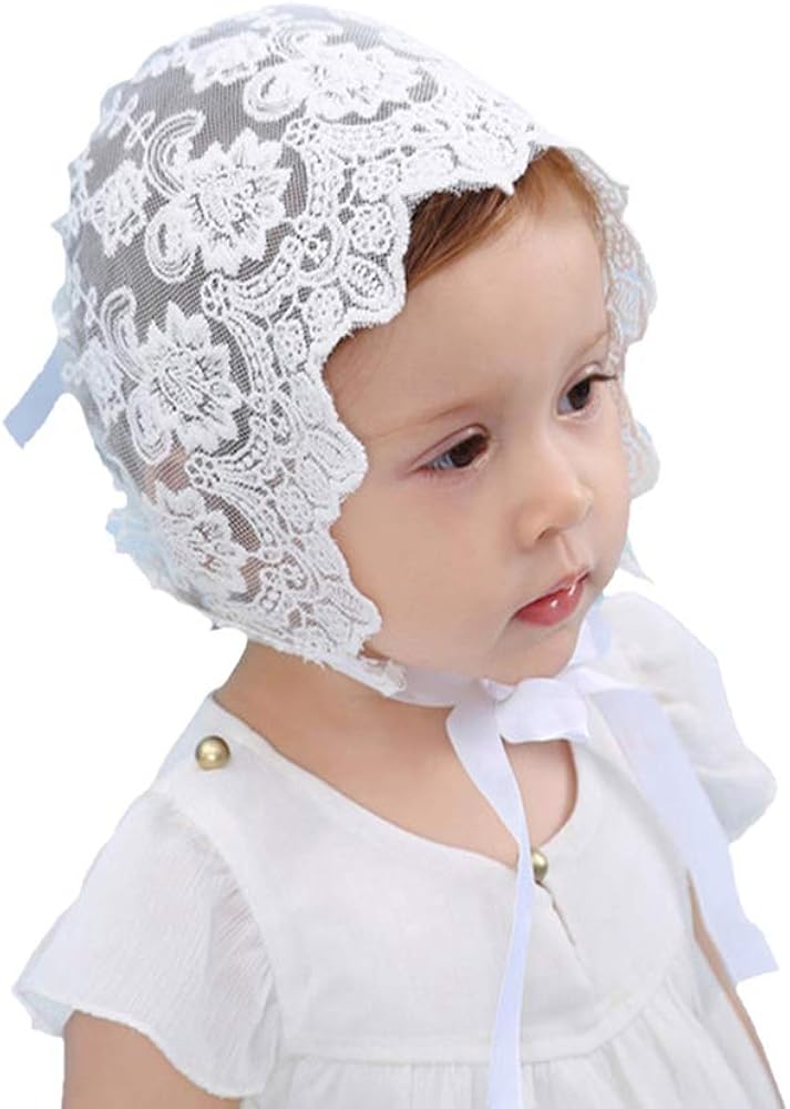 Amazon.com: Baby Bonnet Lace Floral Sun Hat with Ribbon Tie Photo