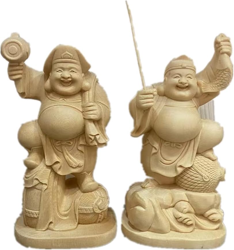 大黒天 恵比寿 大声で笑う布袋さん 木彫りの仏像 大黒様 大黒さま 置物