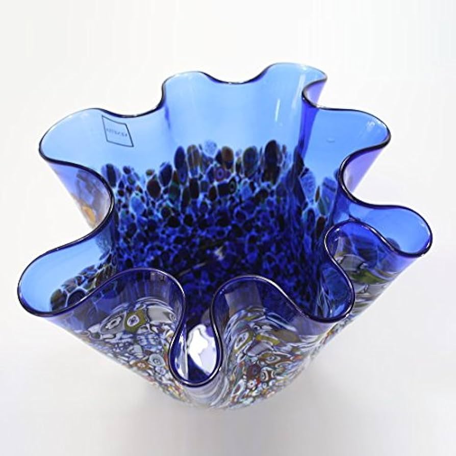 イタリア製 青 ガラス 花瓶 ブルー インテリア 光 工芸品 芸術 【公式