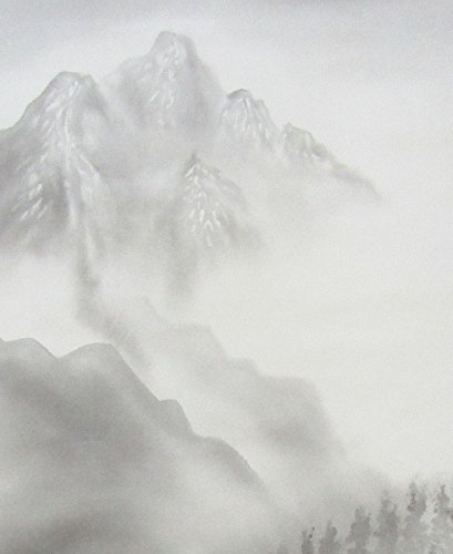 水墨画 黒と青緑の風景画27✖️25フレームなし 水墨画 黒と青緑の風景