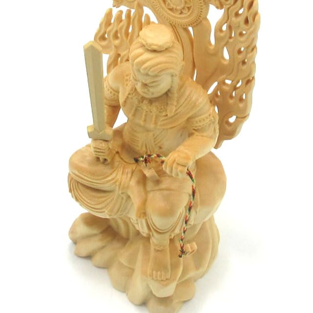 木製 不動明王像 剣と鎖付き 約30cm 木製 不動明王像 剣と