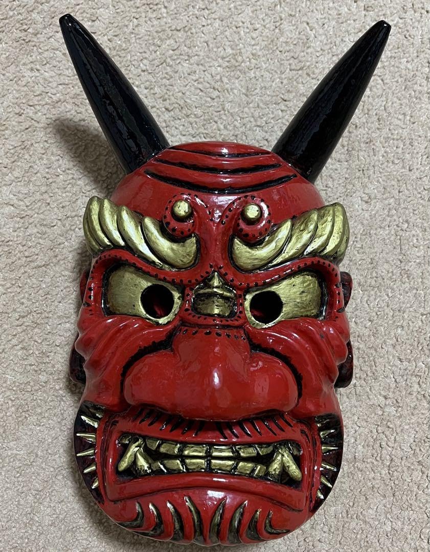 般若 般若のお面 木彫り木製 鬼の面 美術品 Amazon.co.jp: 鬼面