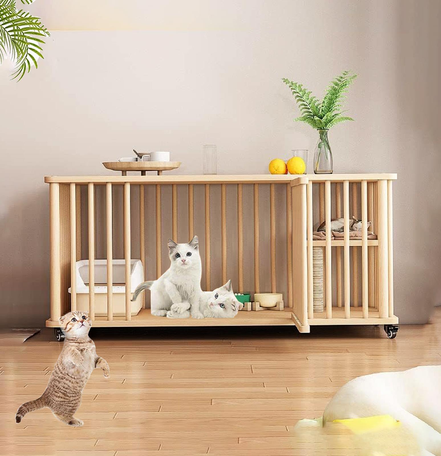 Amazon.co.jp: 猫 ケージ 無垢材 猫のゲージ 室内用 猫の複数用の