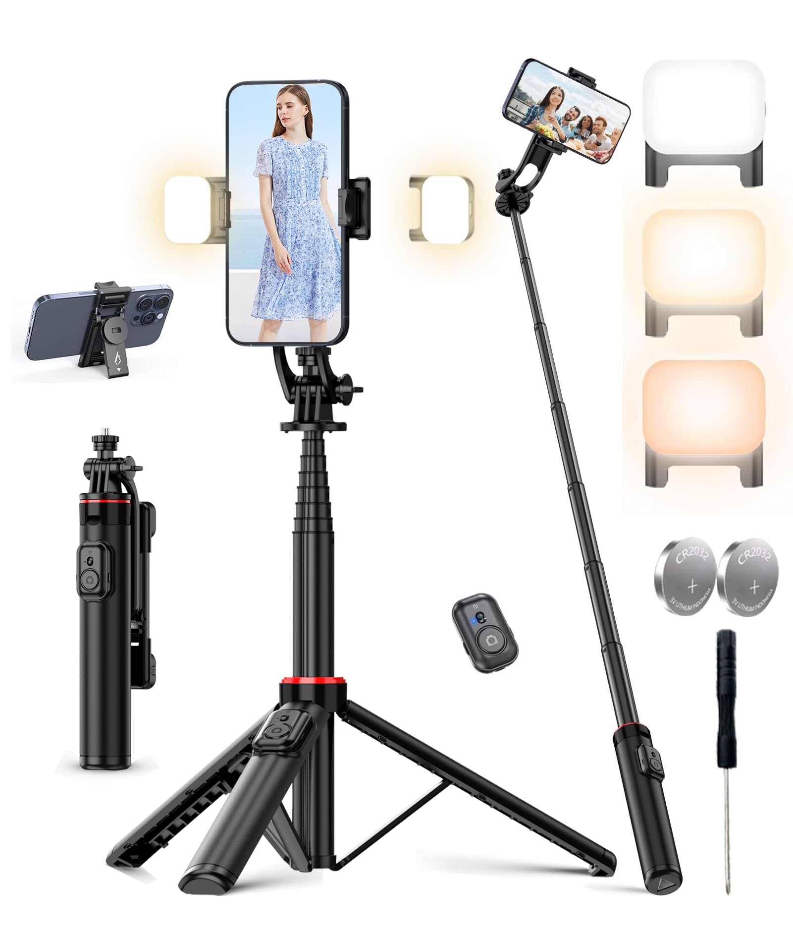 Amazon | 自撮り棒 スマホ 三脚 【1台4役・写真も動画も撮れる・3色&2