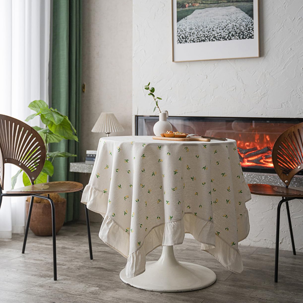 H北欧ヴィンテージ1950s伝統織りリネンのテーブルクロス（大サイズ