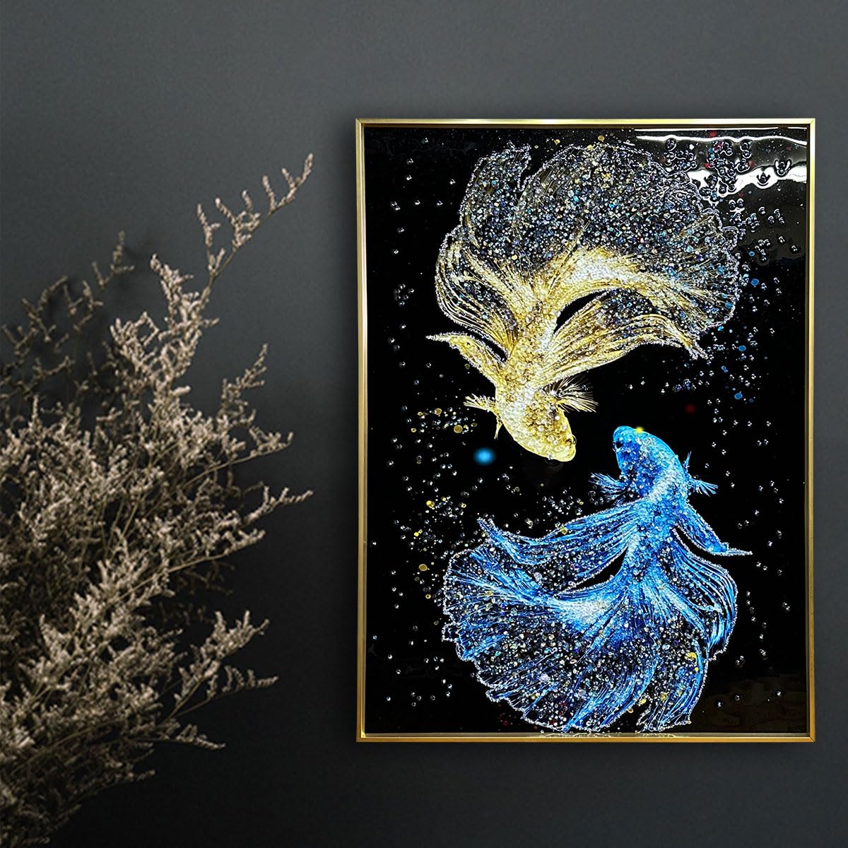 クリスタルアート（水晶画）午年 白馬 金貨 ブラック金運 開運