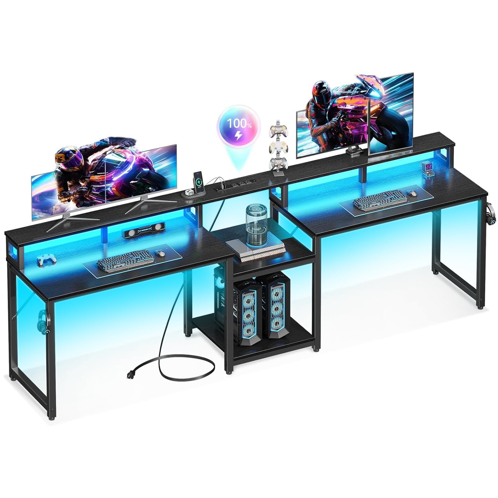 Amazon.com: Casaottima 98 Inch 2 Person Gaming Desk with Storage