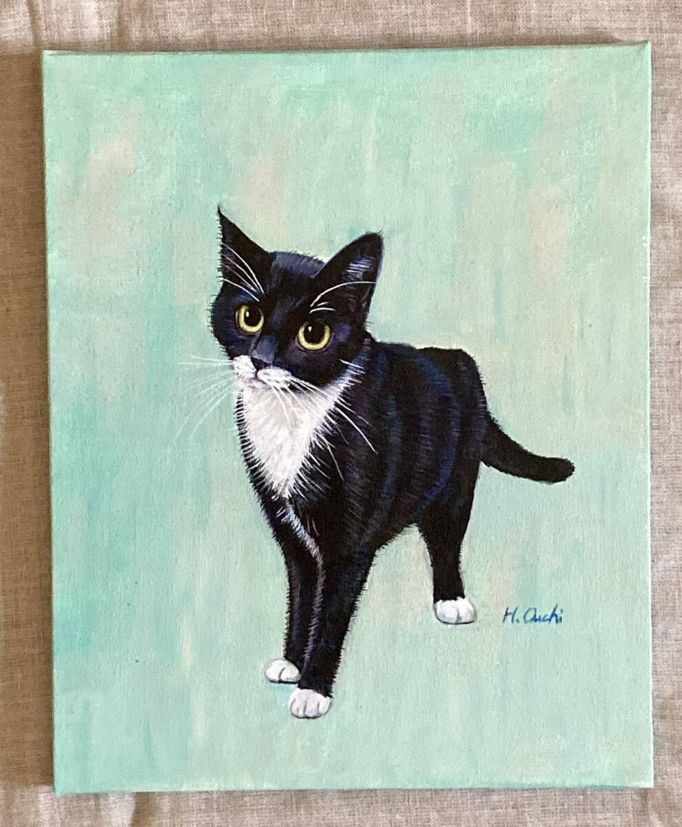黒猫 愛猫の誕生日 アクリル画 開運絵画 黒猫 愛猫の誕生日 アクリル画