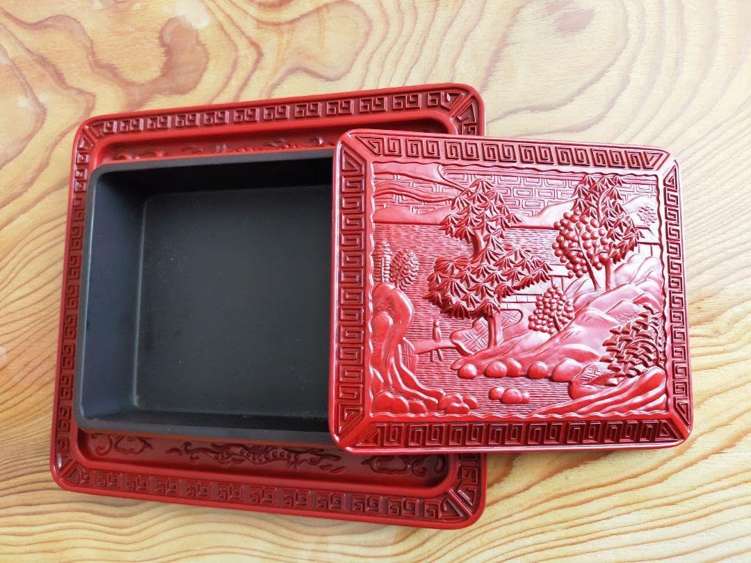 Amazon.co.jp: 仙台堆朱 文箱 彫刻 小物入れ 硯箱 アンティーク 漆塗