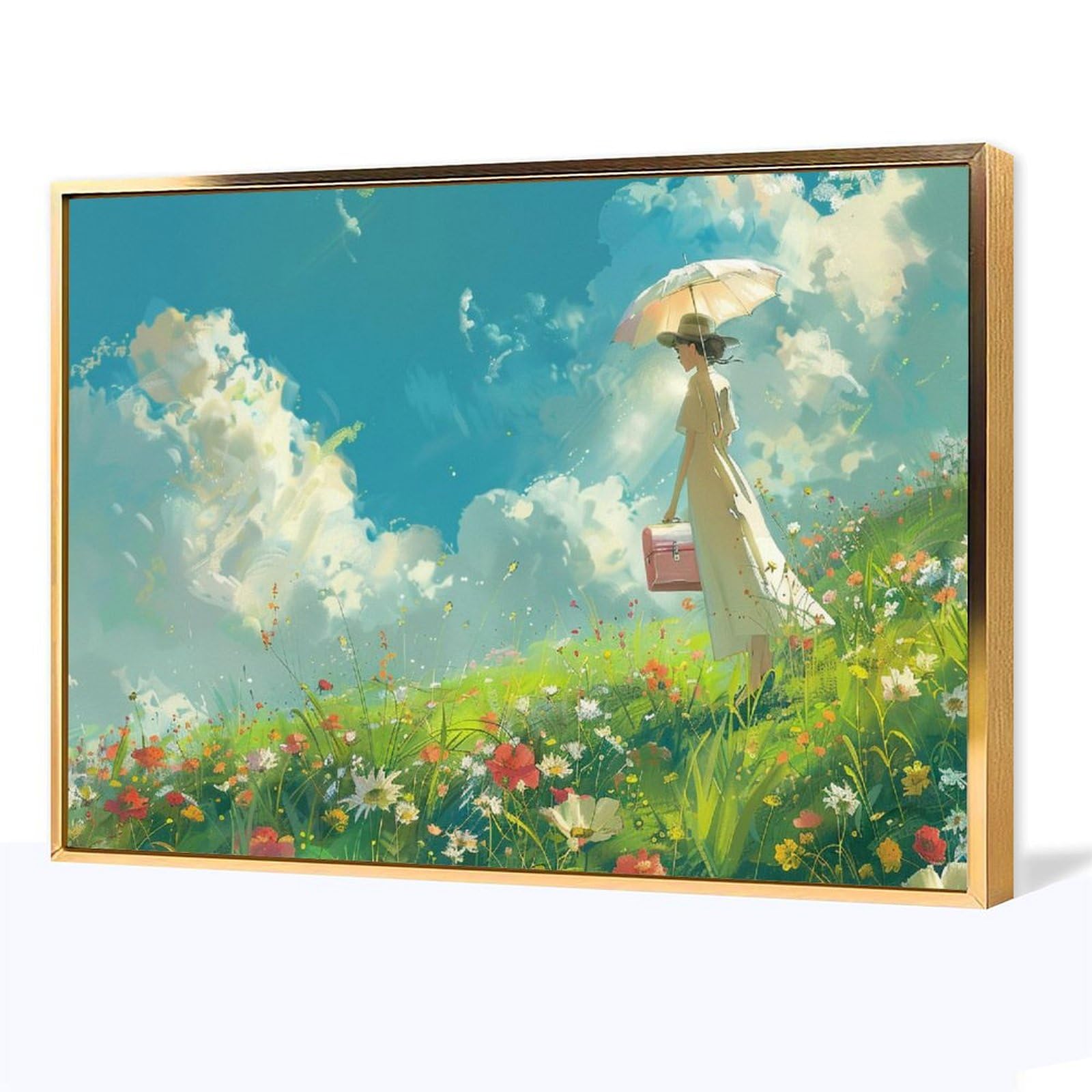 海外作者 花畑 風景画 油彩画 装飾フレーム付き 海外作者 花畑 風景画