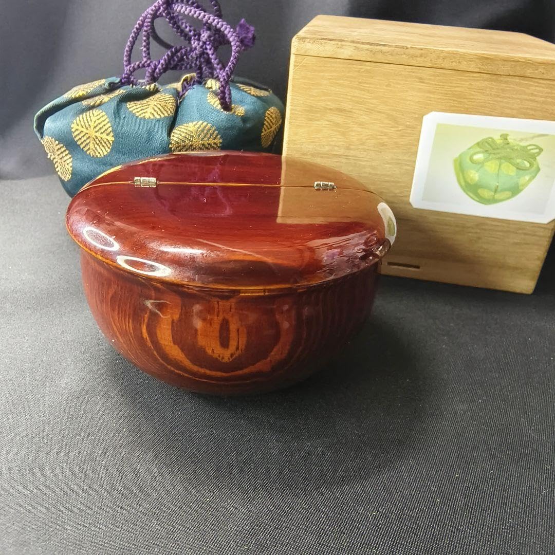 茶道具栄春造溜塗老松蒔絵茶器龍村美術織物謹製仕覆付共箱V7529