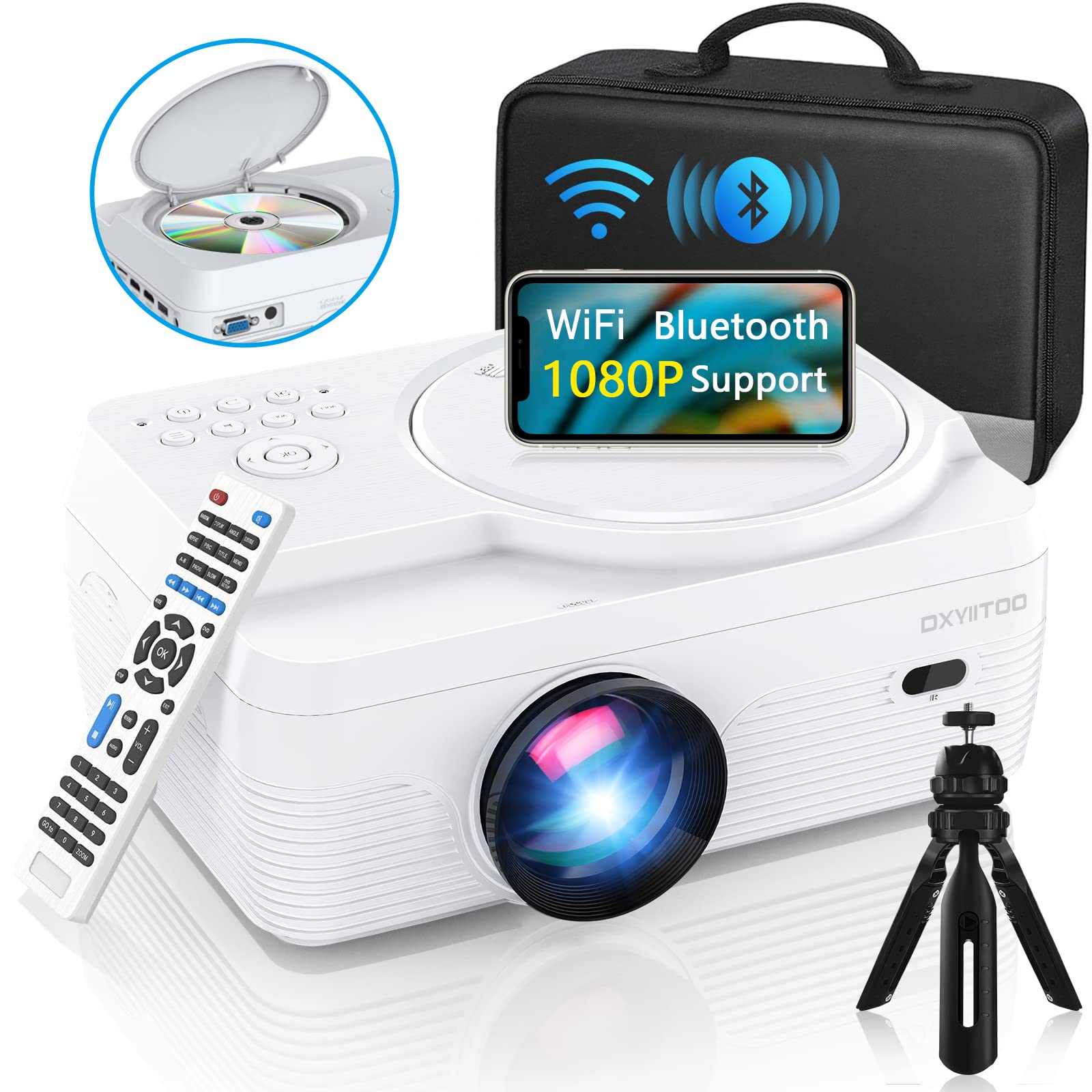 Amazon.com: Full HD WiFi Bluetooth Projector Built in DVD Player