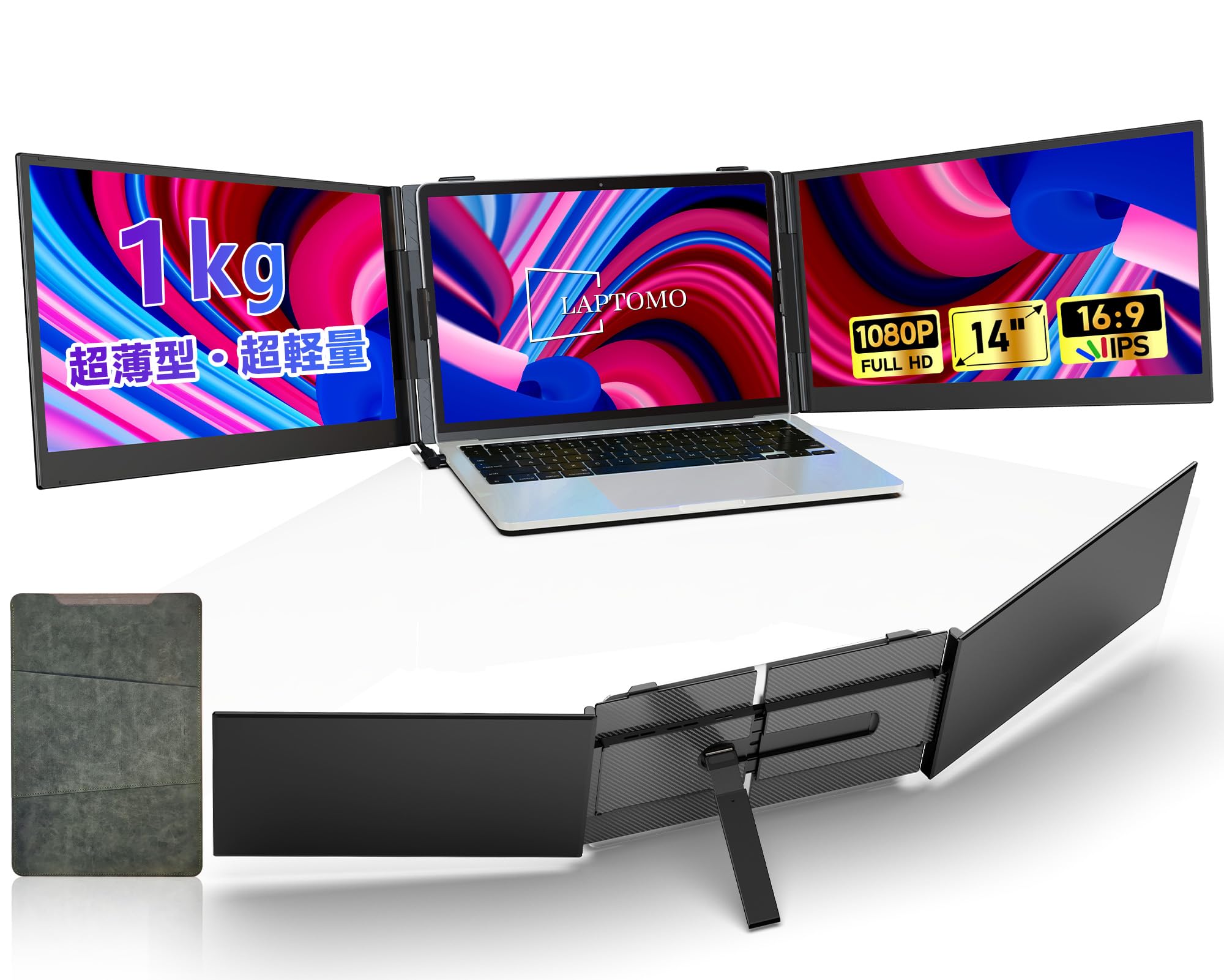 Amazon.co.jp: Laptomo トリプルモニター 14インチ ケーブル1本で接続