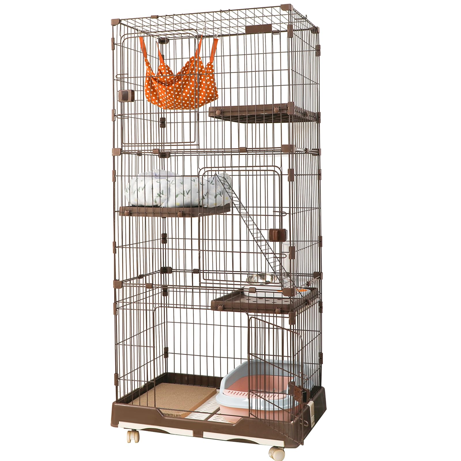 猫ケージ 3段 キャットケージ ハンモック付き ブラック＋デオトイレ