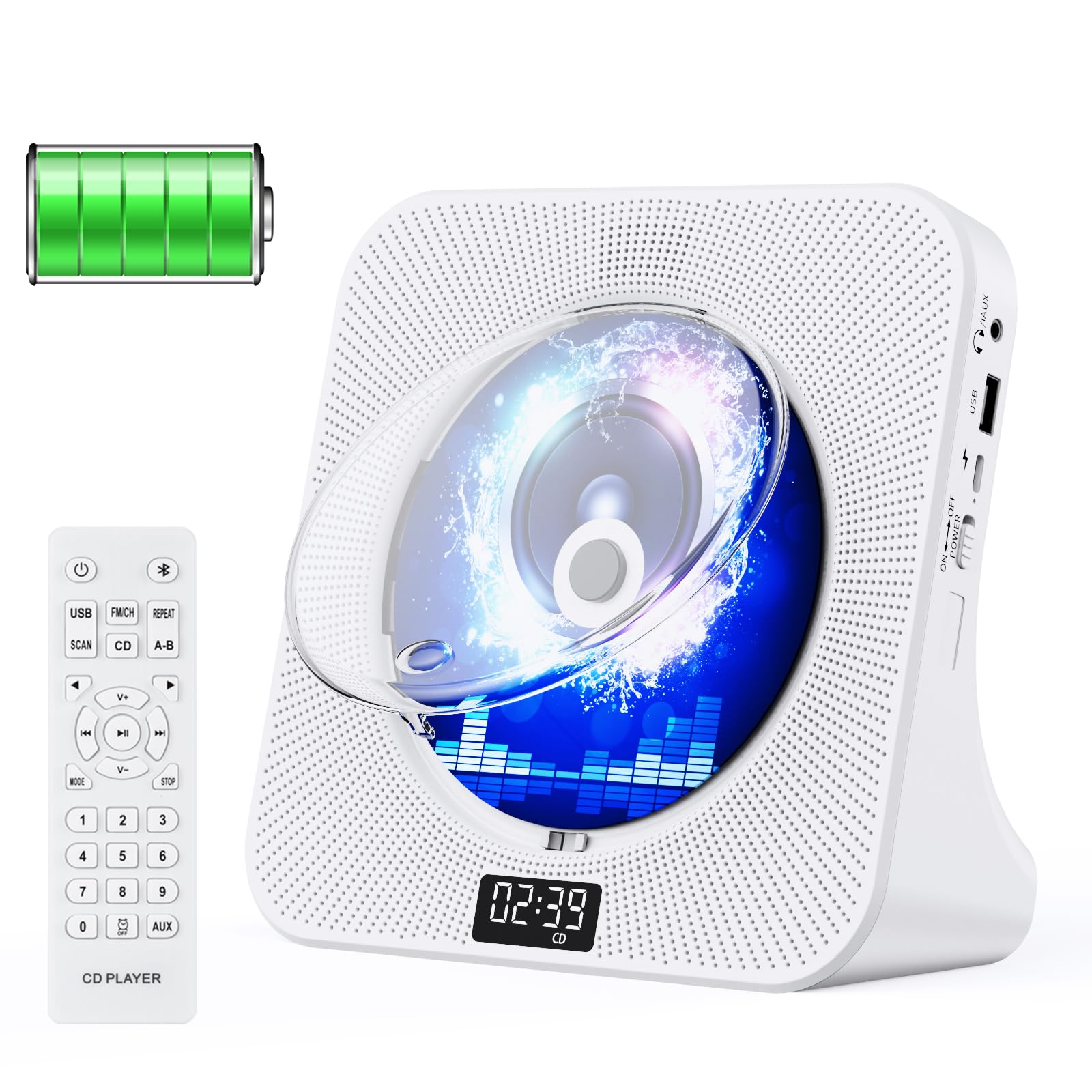 Amazon.co.jp: Qoosea CDプレーヤー デスク Bluetooth受信/送信 CD