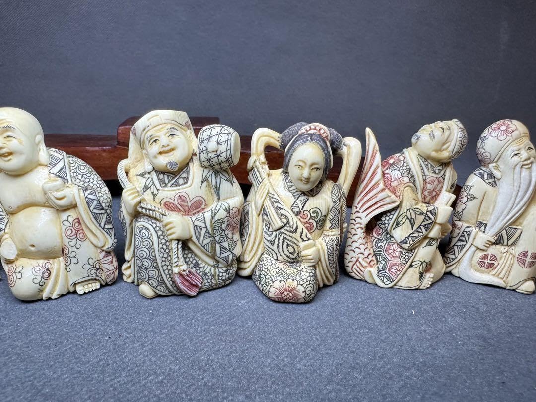 極上 根付 面と唐子 天然素材 アンティーク 和彫 置物 骨董 飾り物 古