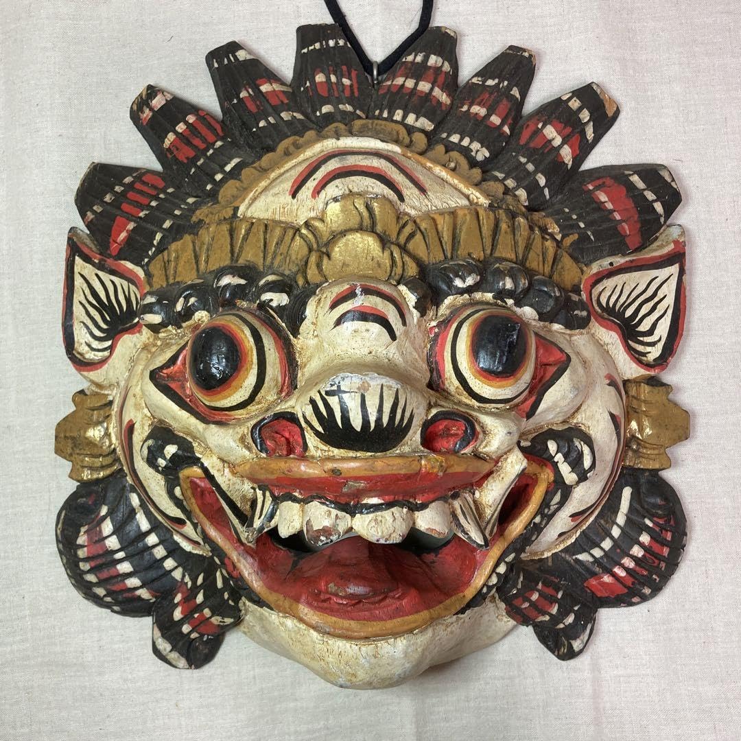 木製彫刻マスク ダークブラウン インドネシア お面 お土産