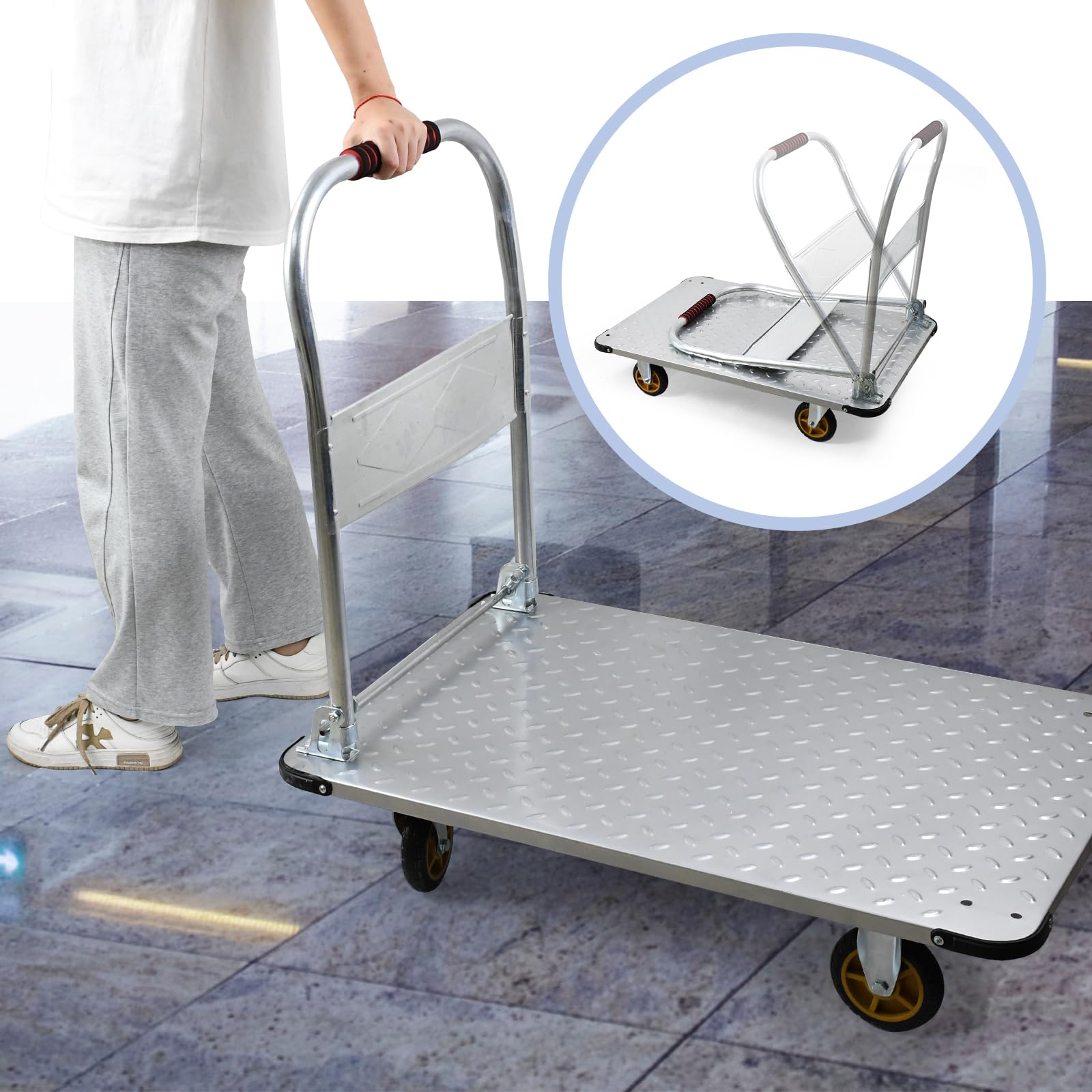 ワイドカゴ台車 ホワイト 折りたたみ式 スチール製 キャスター付き 業務用