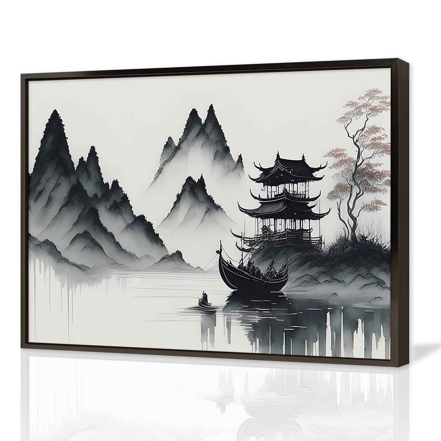 中国の水墨画、盧景春 肉筆漓江煙雨 掛け軸 大幅 名品绘画 。