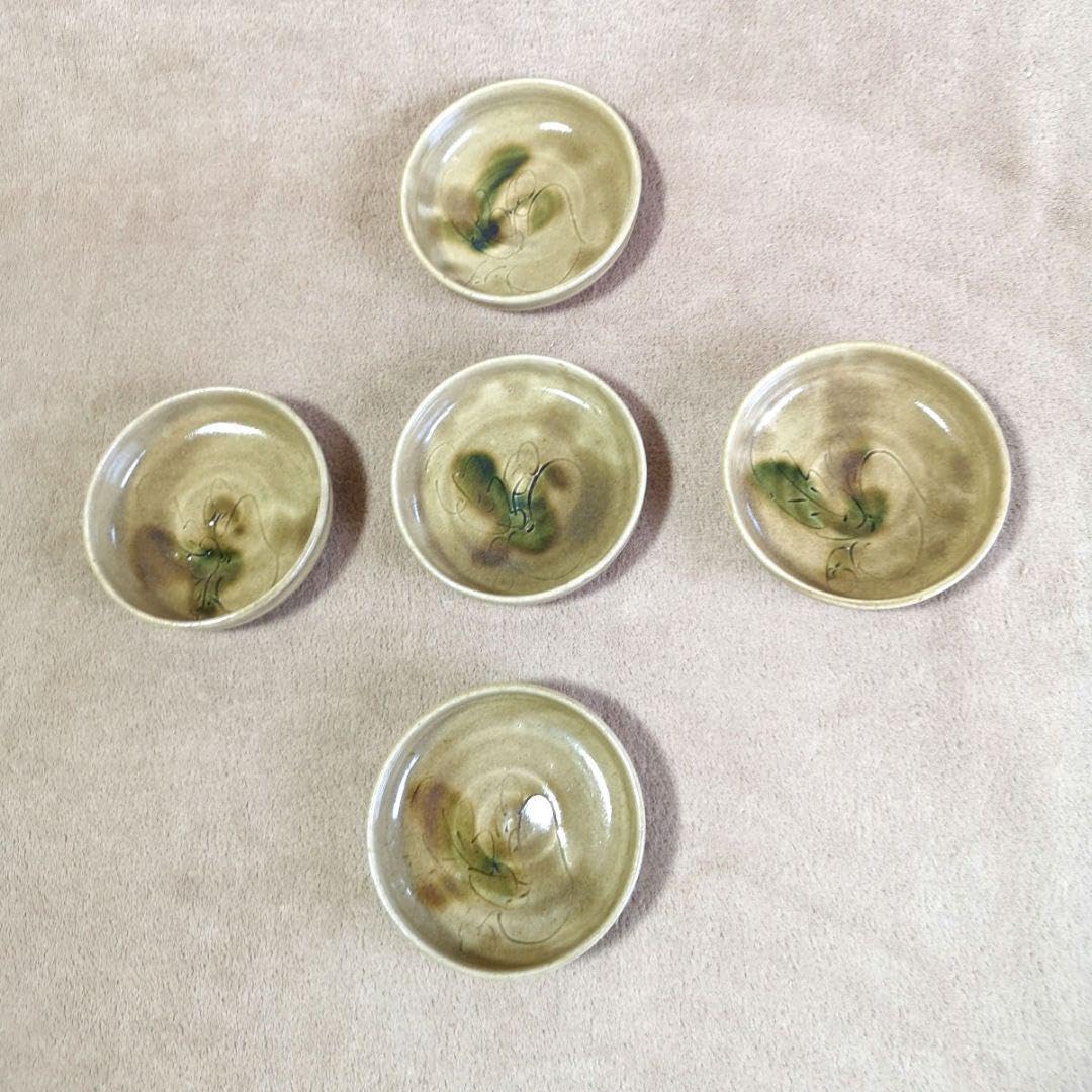 陶器皿水野敬子工芸品】黄瀬戸5枚菓子皿銘々皿和食器小皿