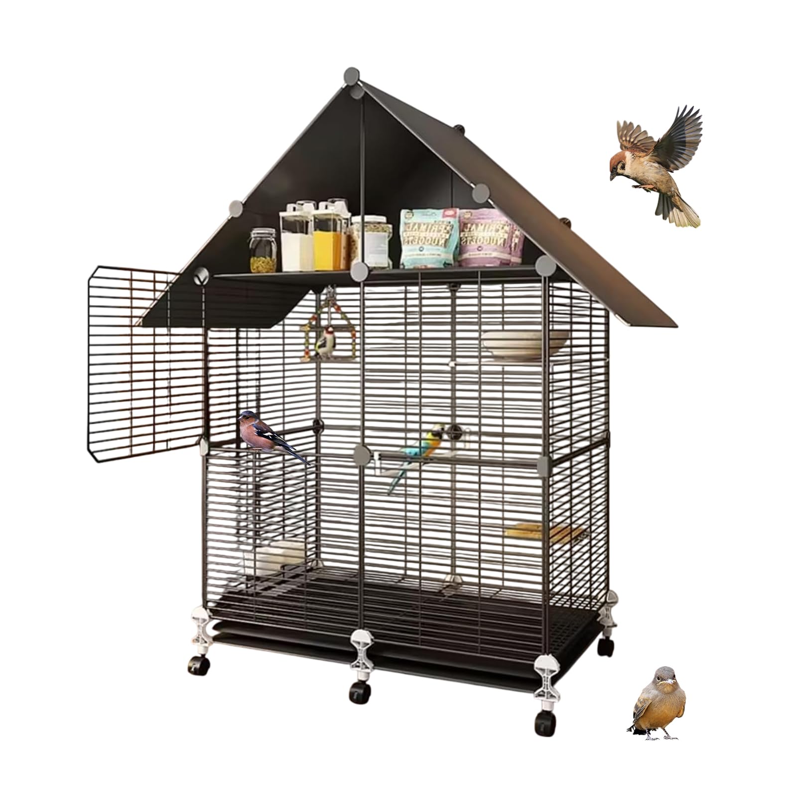 Amazon | SASATO 鳥かご 鳥ケージ 大型 【収納できる屋根】 複数飼い