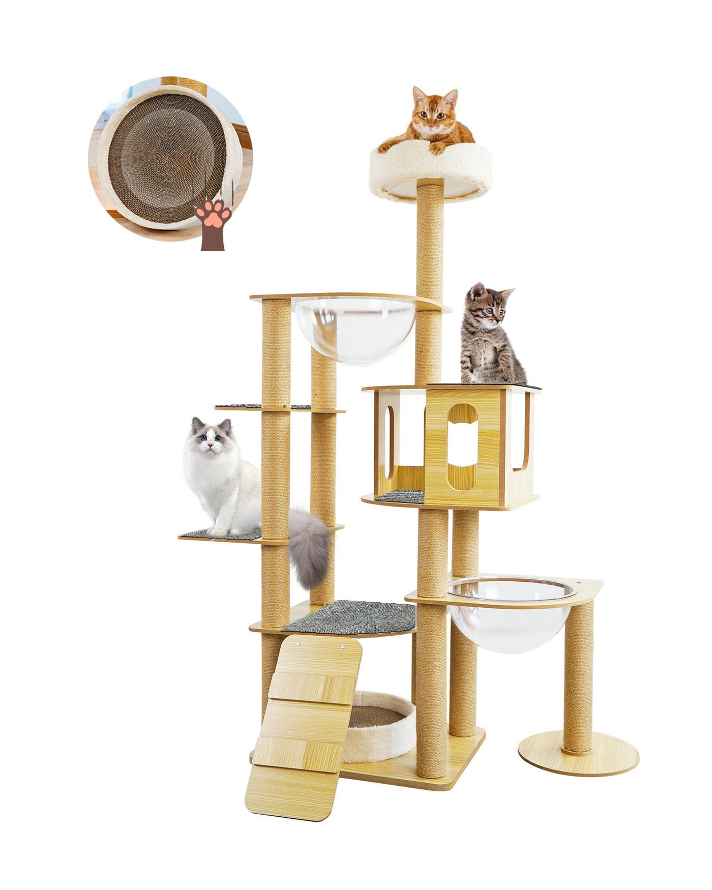 キャットタワー 木製 猫顔 猫窓宇宙船カプセル 大型猫 据え置き型 多頭