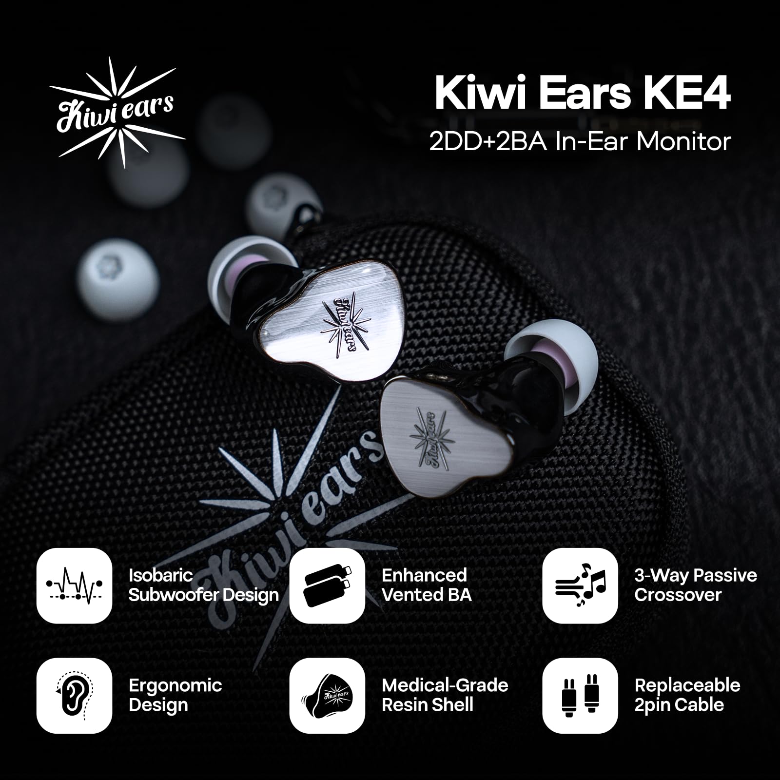 Amazon.com: Linsoul Kiwi Ears KE4 in Ear Monitor, 2DD+2BA Hybrid