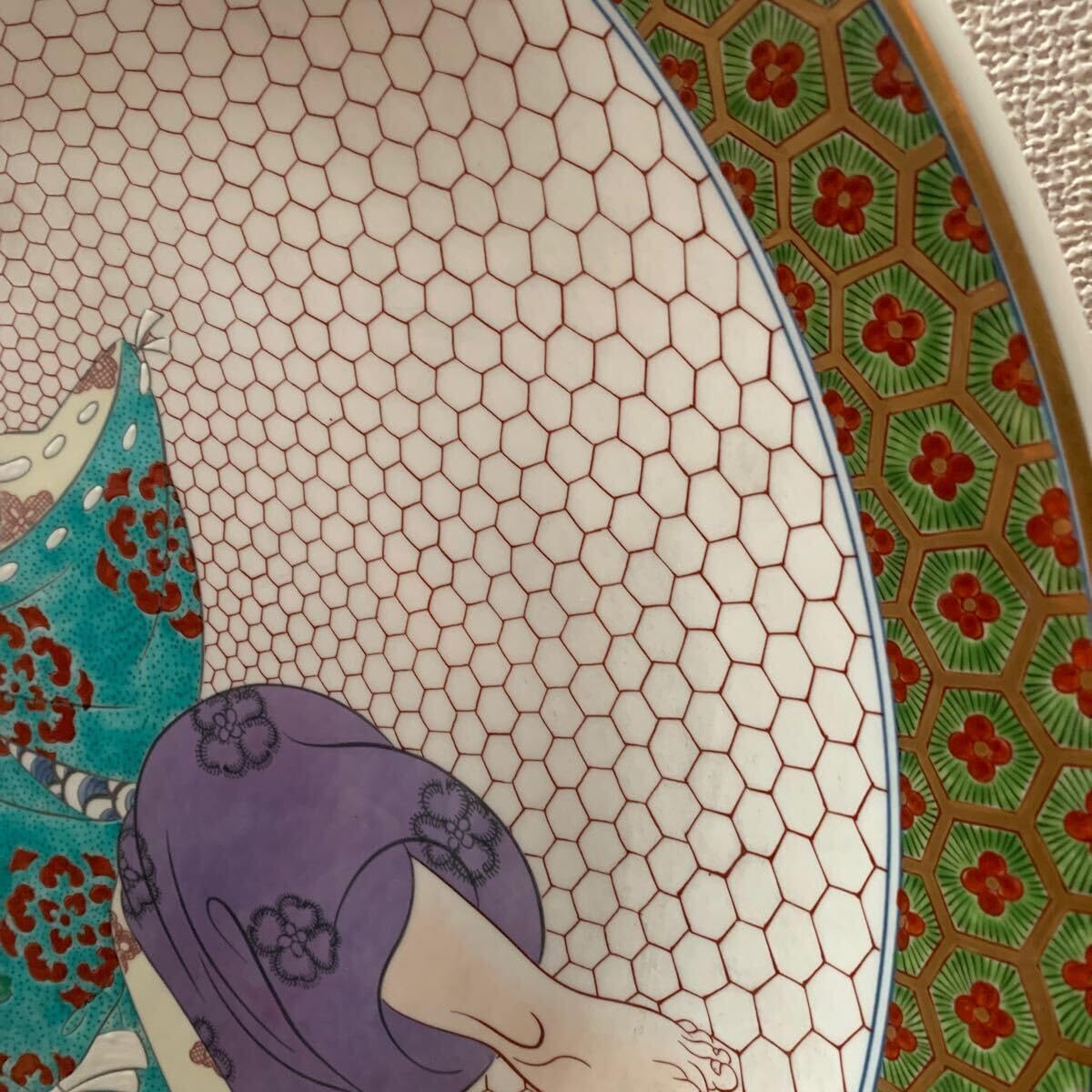 有田焼 神右エ門作 特大染綿唐獅子図大皿 飾皿 99.5㎝ 皿立付 骨董 古