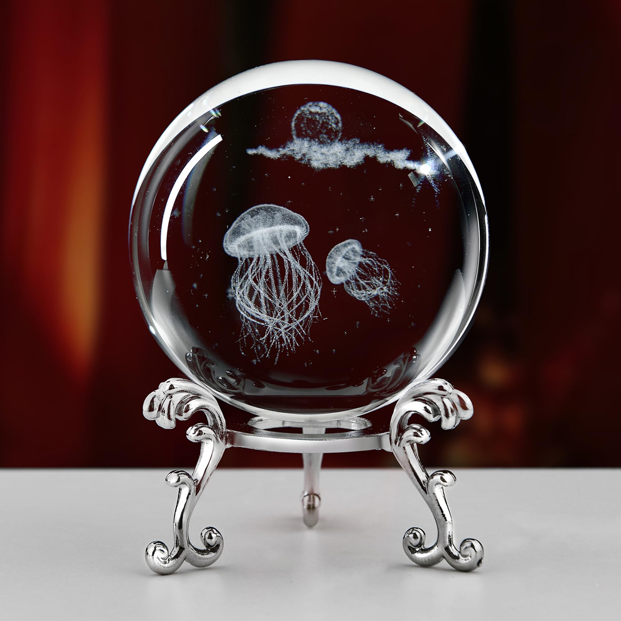 Amazon.co.jp: QIANCHANG クラゲクリスタルボール スタンド付き 3D