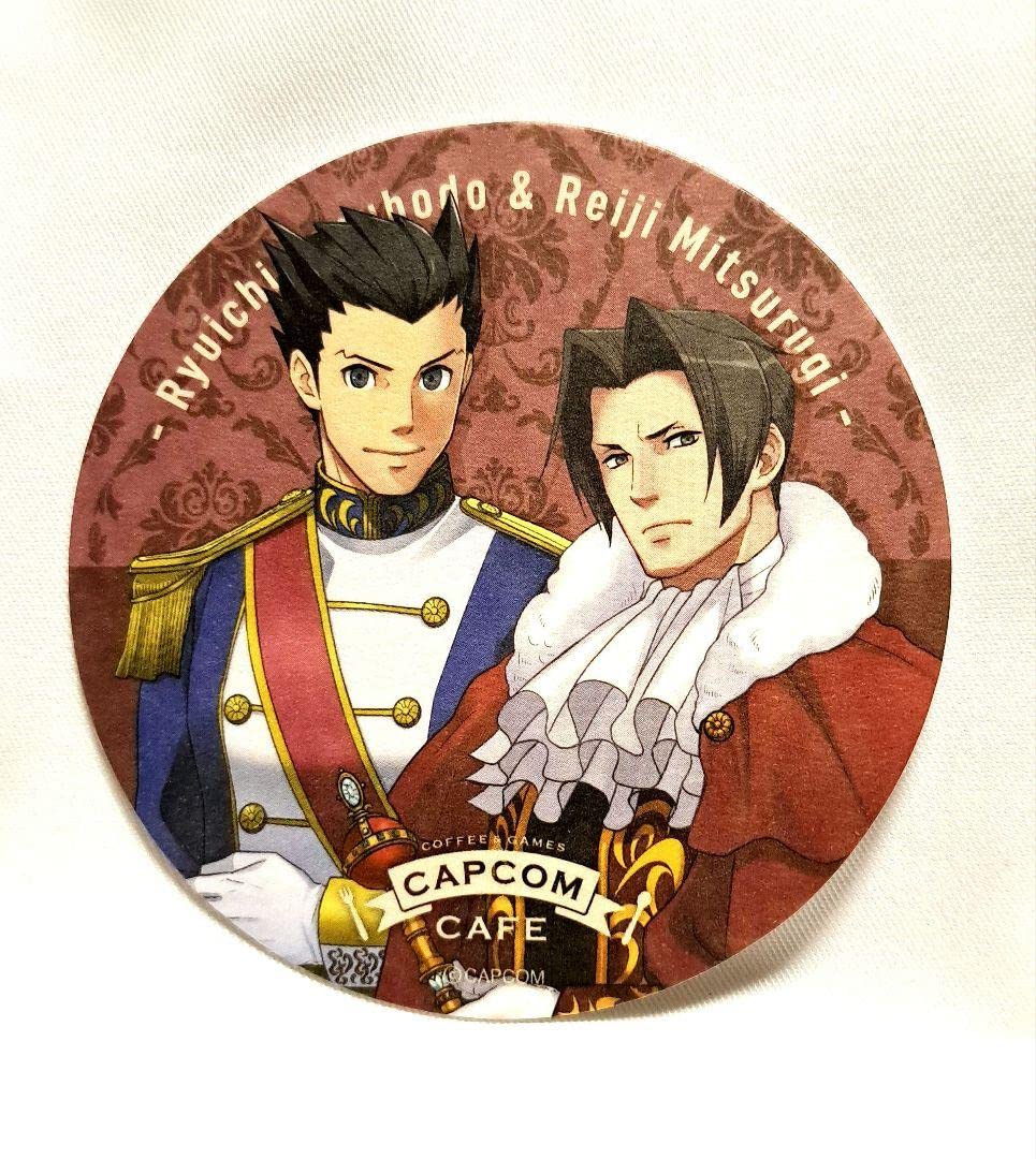 缶バッジ 逆転裁判 成歩堂龍一 御剣怜侍 緑 カプコンカフェ 缶バッジ