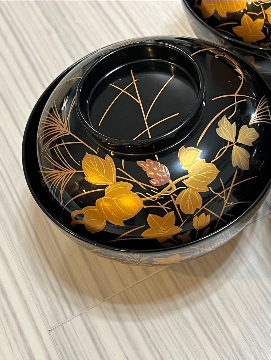 輪島塗 秋草蒔絵 煮物椀5客桐箱入五客揃 蒔絵 漆器