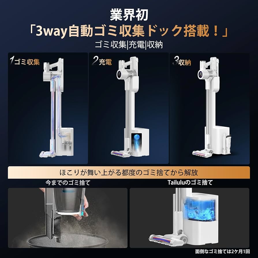 コードレス掃除機 業界初 生体模倣型除塵リング 自動ゴミ収集ドック