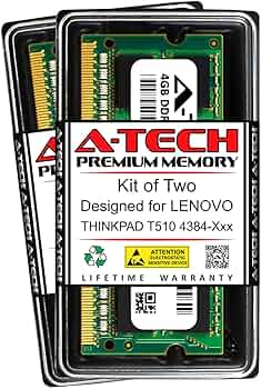 Amazon.com: A-Tech 8GB (2 x 4GB) RAM for Lenovo THINKPAD T510 4384