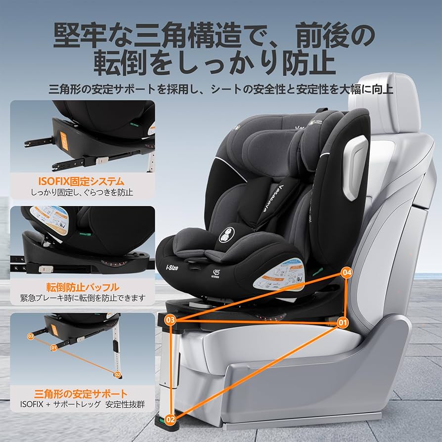 Amazon | Vasacava チャイルドシート 新生児から12歳頃 360°回転式