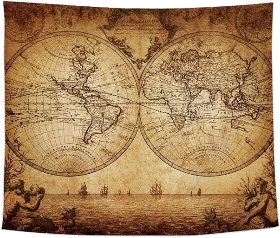 アンティーク ドイツ ローゼル 1641年の世界地図復刻 四元素 版画風印刷紙