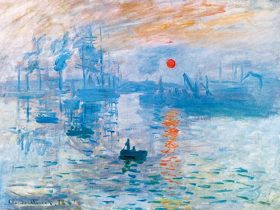 手書き油絵 クロード・モネ 日の出 海 額付 絵画 インテリア 油彩画