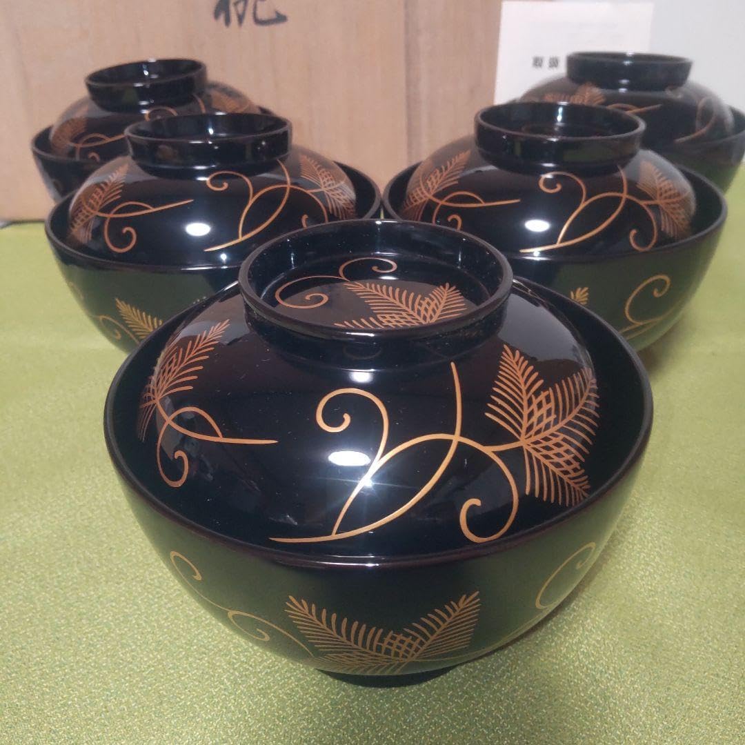 輪島塗 大向高洲堂 松沈金 煮物椀 5客 雑煮椀 合鹿椀