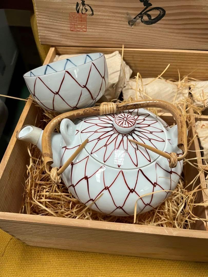 平安春峰作 赤絵後手（茶注） 平安 昭阿弥 造 赤絵 金彩 鳳花