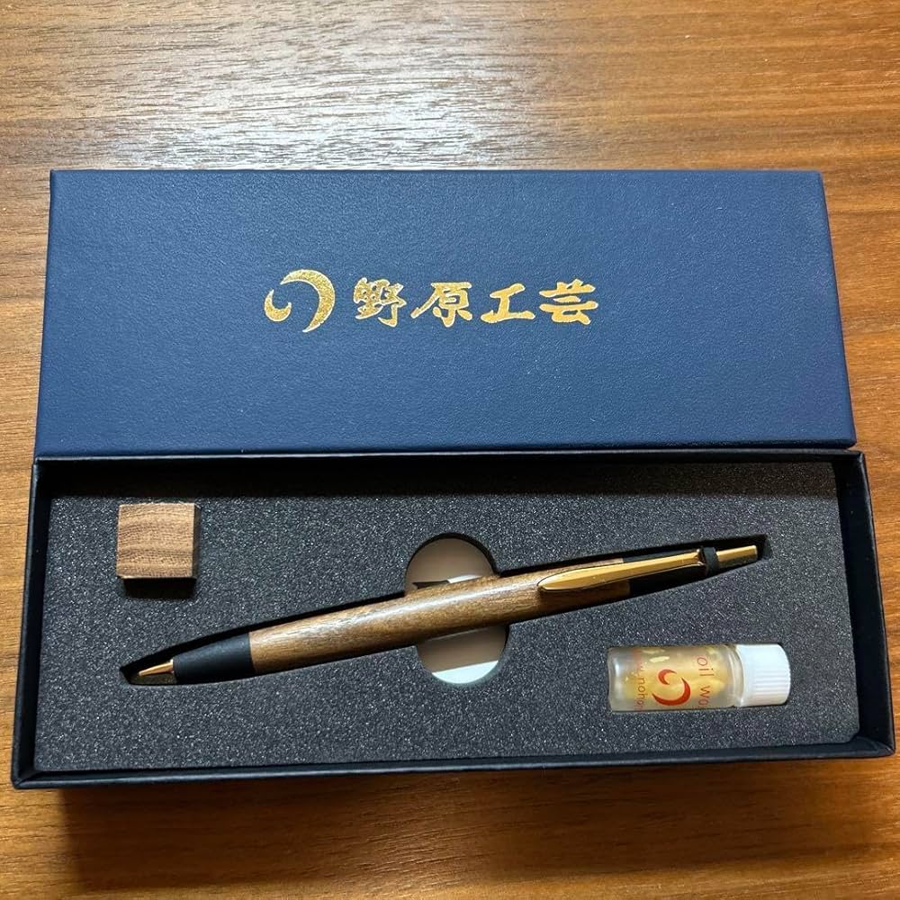 欅ケヤキの杢軸シャープペンシル野原工芸オイル＆箱＆木ブロックつきMP