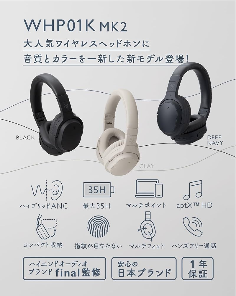 Amazon.co.jp: ag WHP01K MK2 aptX HD対応 Bluetooth ANCイズキャンセ