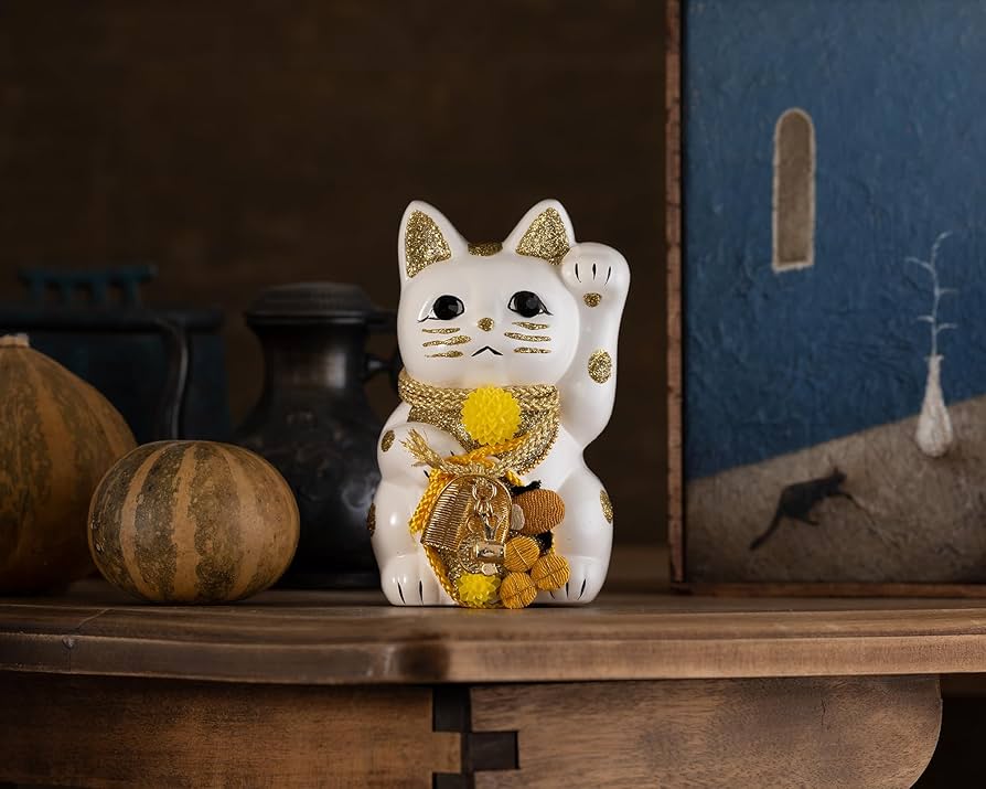 Amazon.co.jp: ご縁猫 福あつめ(S-SIZE 白 White）左手あげ/陶器