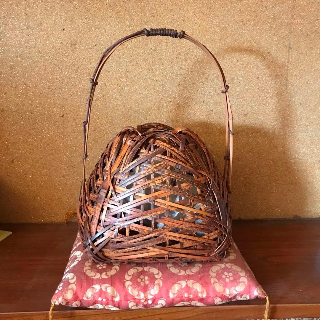 竹細工 花入れ 時代籠 花入 竹細工 古い かご 竹細工 花籠 花入 竹籠